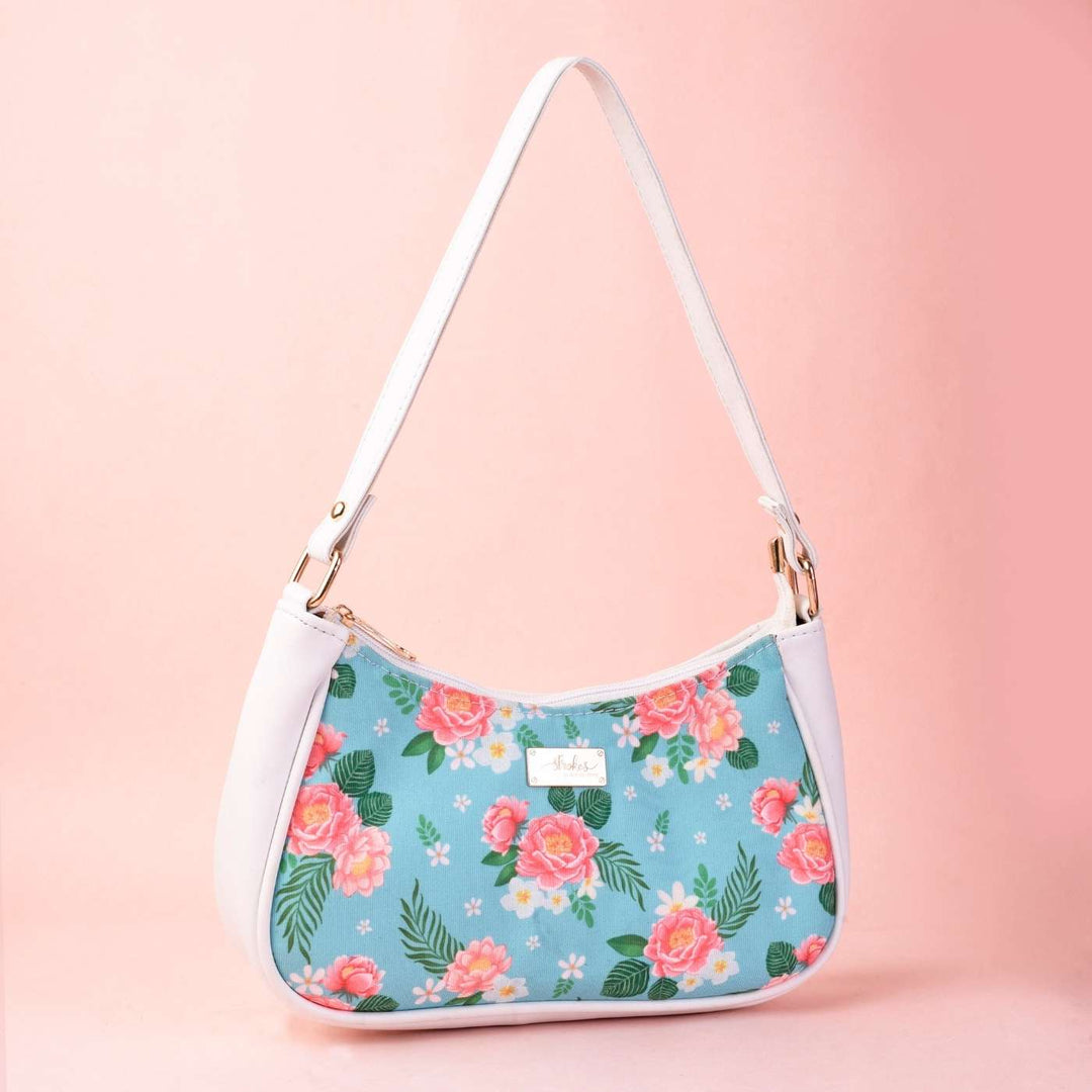 Peonies and Plumeria Vegan Leather Baguette Bag