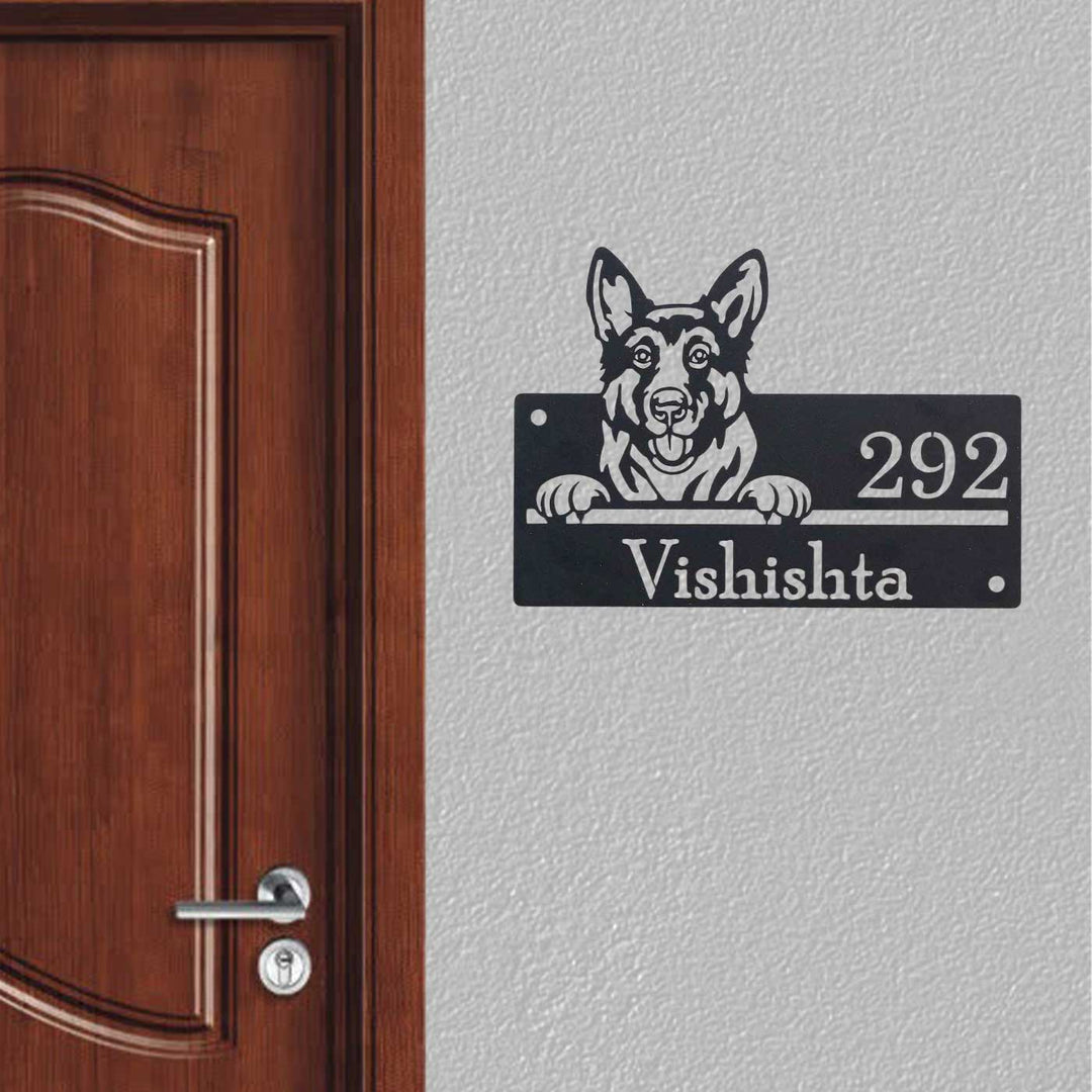 Personalized Weatherproof Artistic Dog Theme Metal Name Plate - Mounted on Wall Near Door