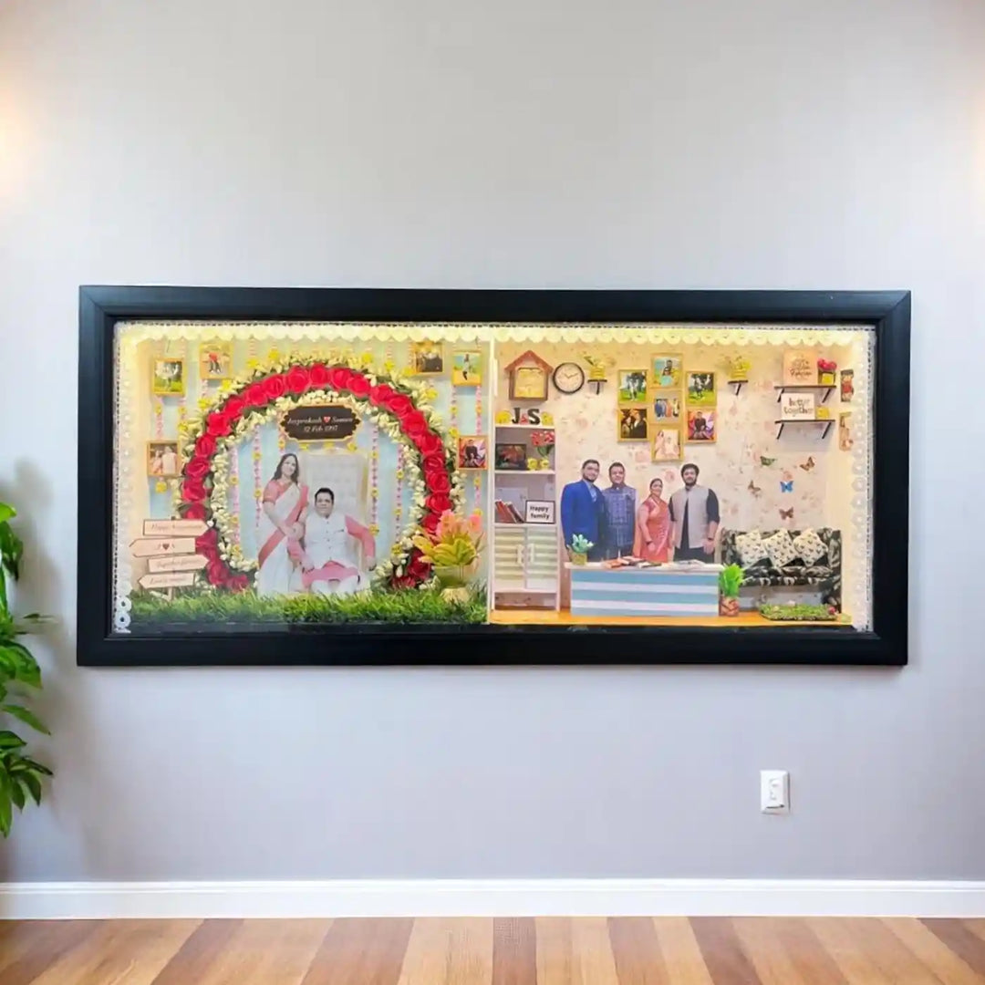 Photo Personalized Handmade Two Partition Design Anniversary MDF Wood Decorative Plaque With Lights