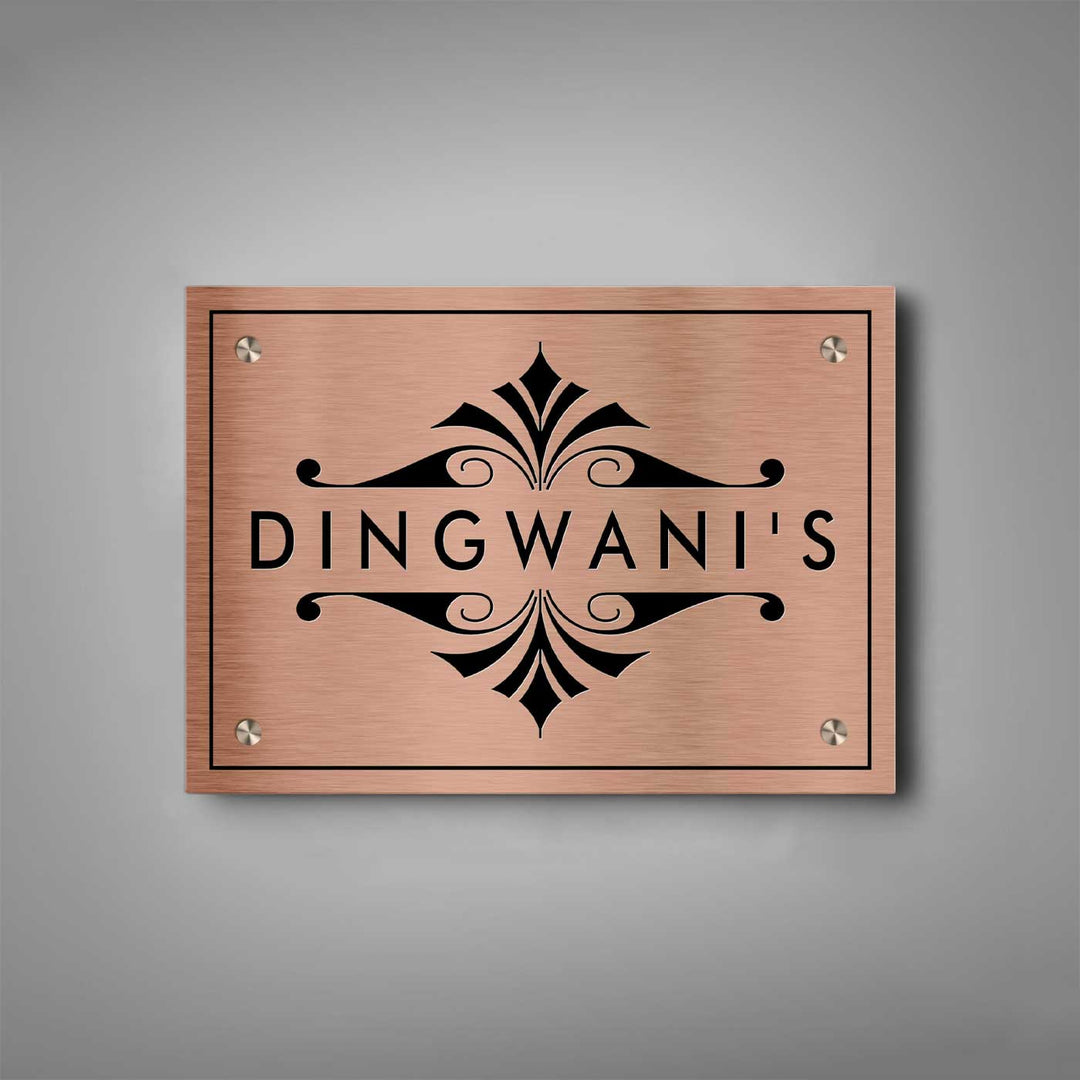 Personalized Engraved Minimalist Gold Stainless Steel Name Plate - Front View Mounted with Screws