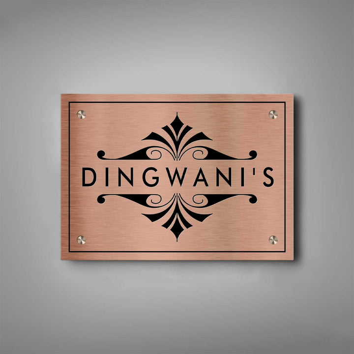 Personalized Engraved Minimalist Gold Stainless Steel Name Plate - Front View Mounted with Screws