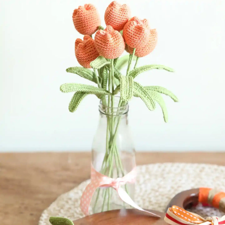 Handmade Crochet Tulips Cotton Flower Stick | Pack Of 1