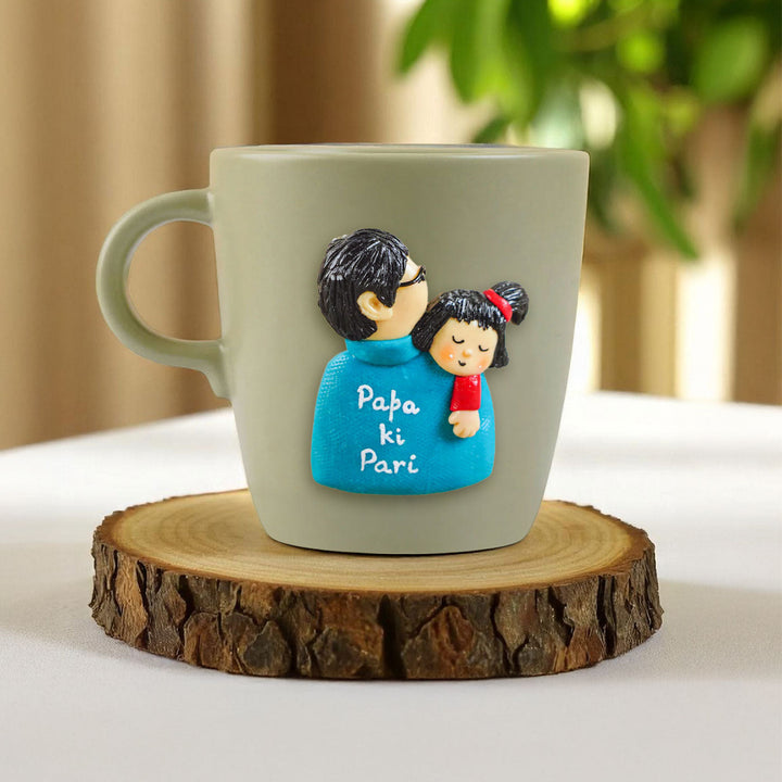 Personalized Hand-Painted Polymer Clay Papa And Daughter Theme Ceramic Mug