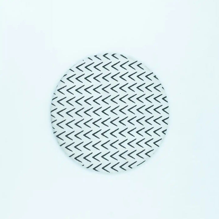 Black And White Cotton Fabric Coated MDF Round Coaster Set | Set of 4