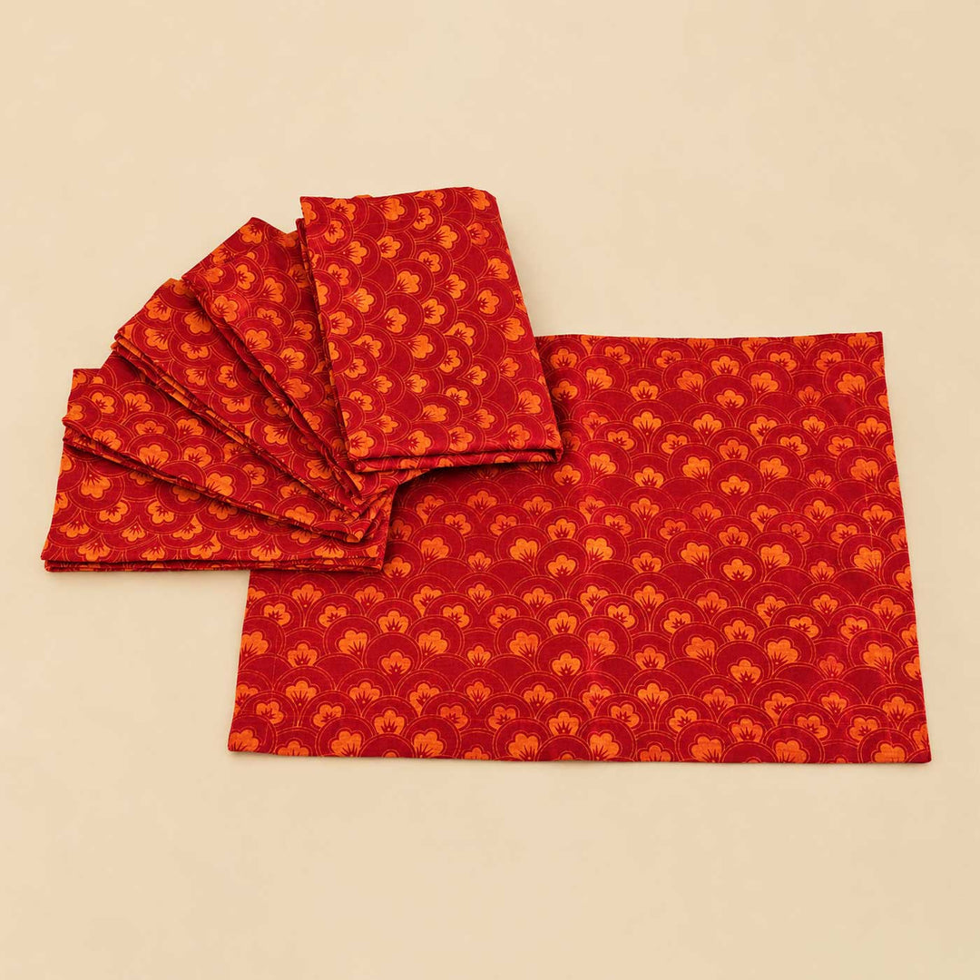 6 Pc | Hand Screen Printed Anar Silk Table Mat For Festive Dining