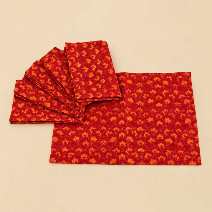 6 Pc | Hand Screen Printed Anar Silk Table Mat For Festive Dining
