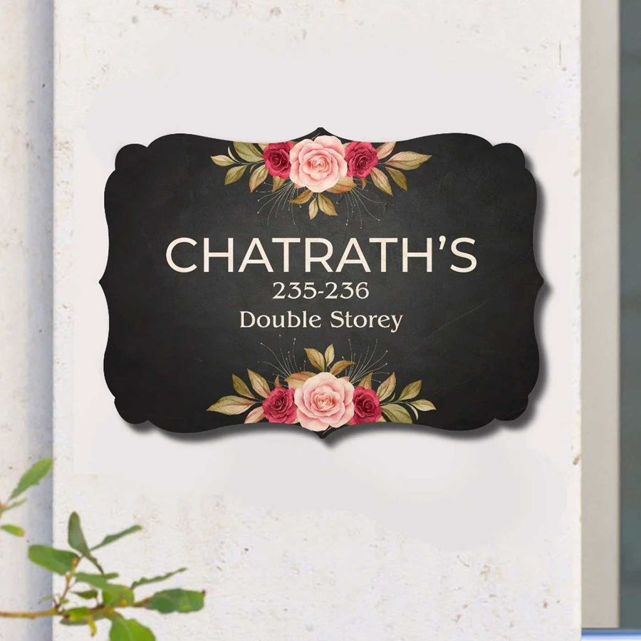 Personalized Chalk Board Theme Mdf Wood Name Plate - Mounted on Exterior Wall Front View