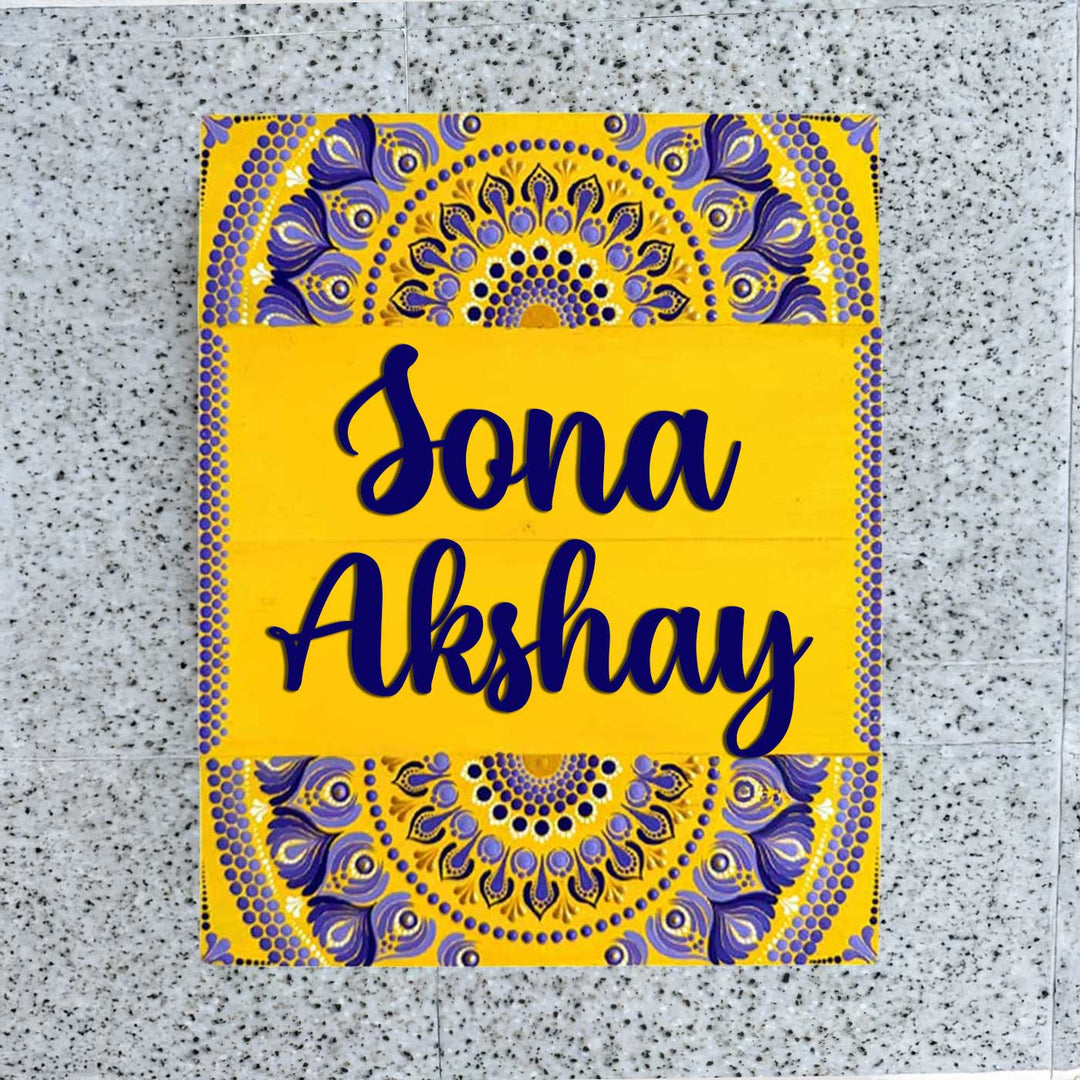 Personalized Hand-Painted Dot Mandala Mdf Wood Name Plate