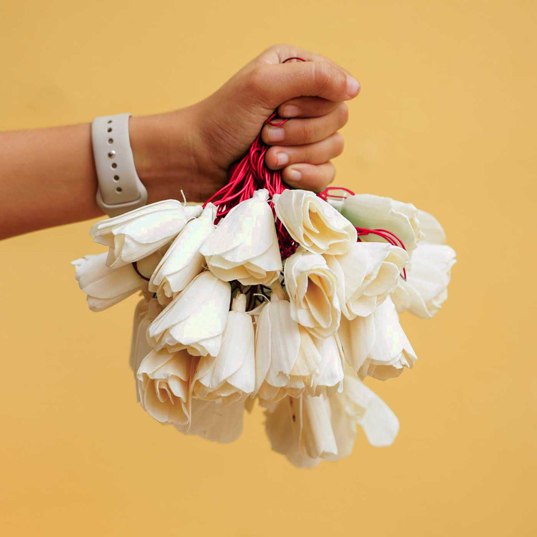 10m, 40 Bulbs | Handmade Red Sholapith Flower String LED Fairy Light