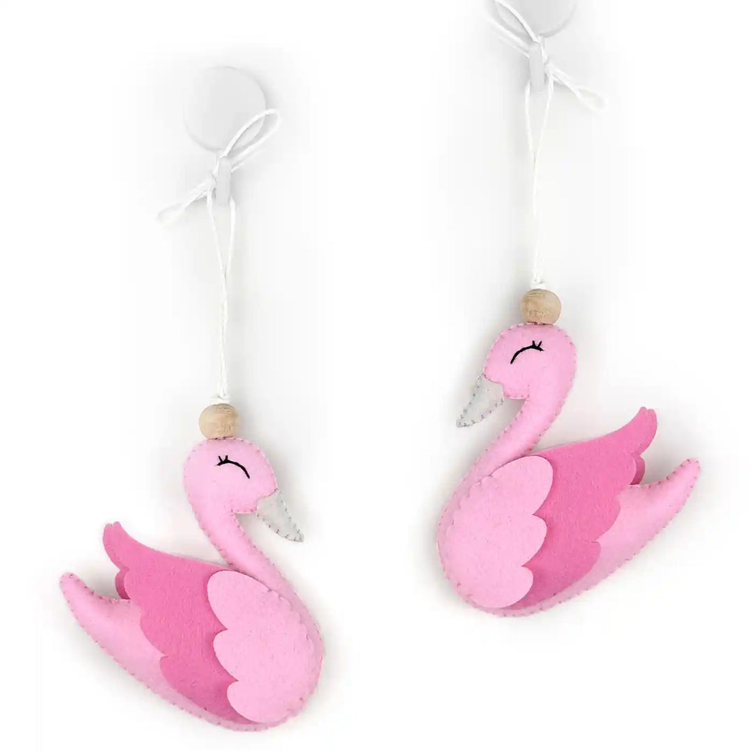 2 Pc | Handmade Pink Swan Felt Hangings For Kids