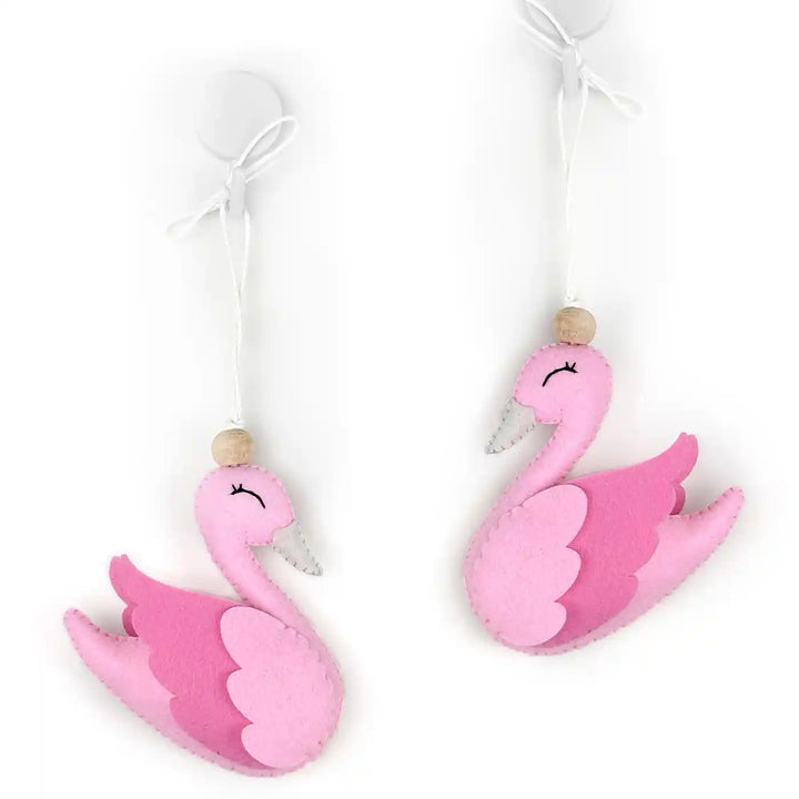 2 Pc | Handmade Pink Swan Felt Hangings For Kids