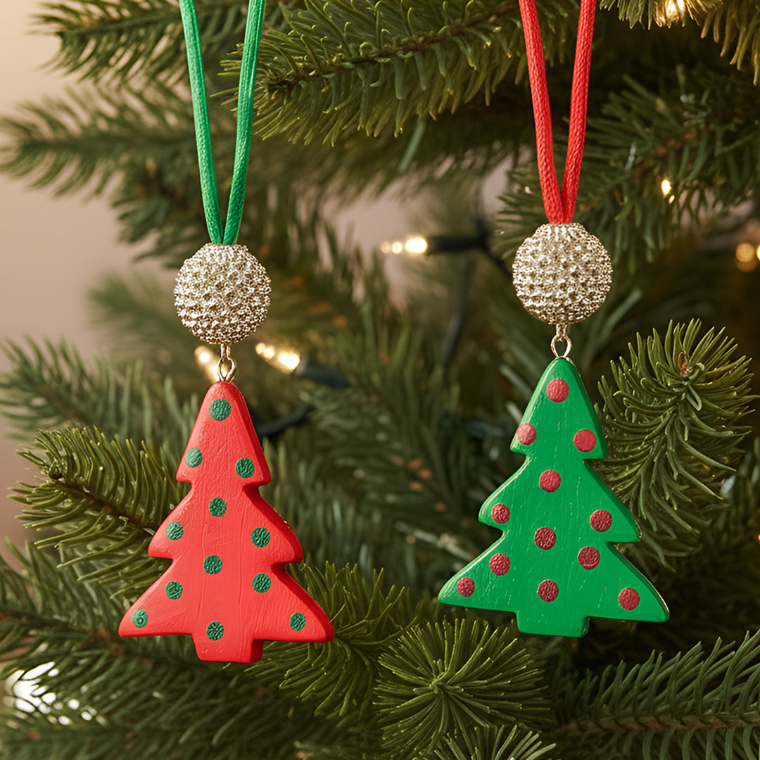 2 Pc | Handmade Wooden Xmas Tree Ornaments For Christmas Decoration