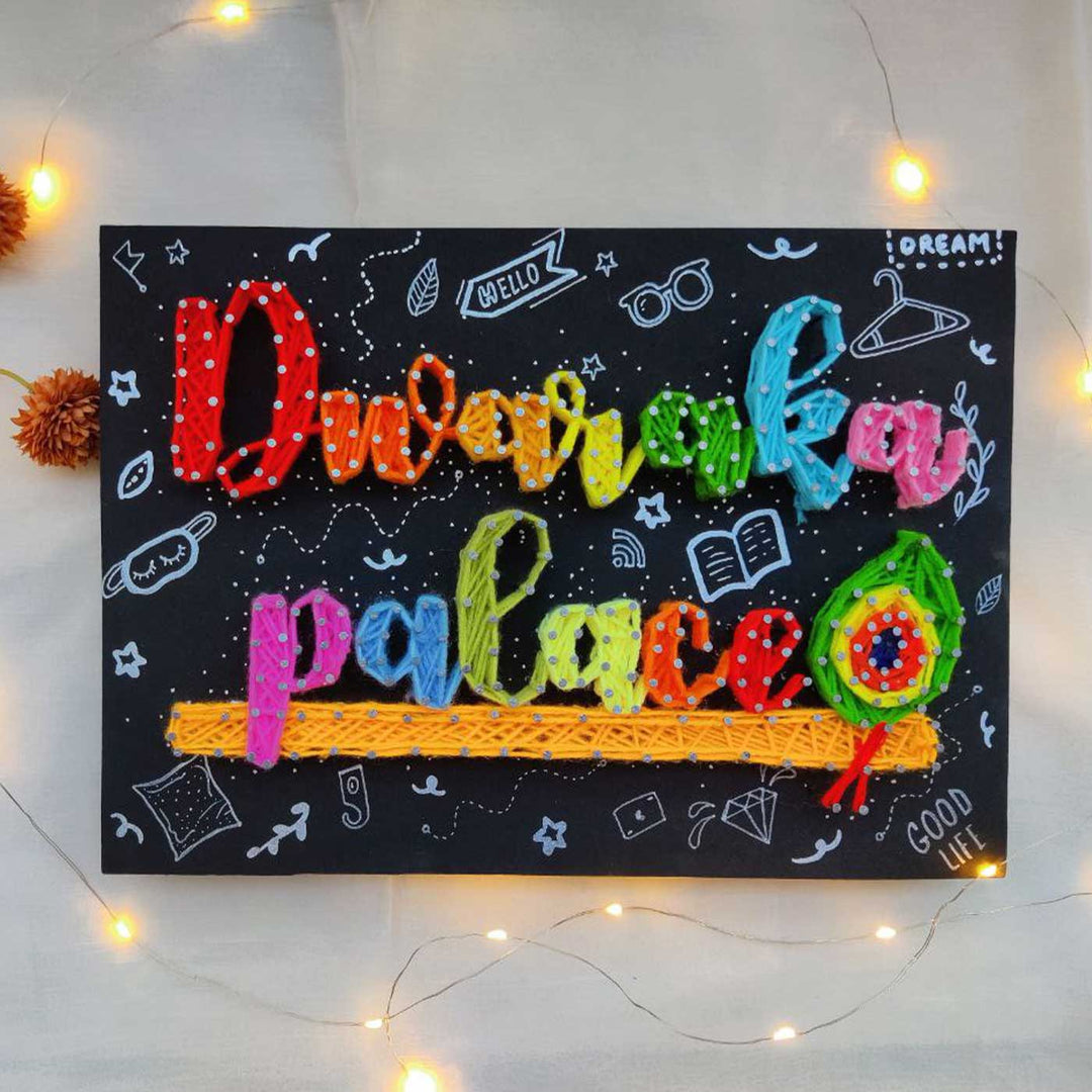 Personalized String Art Flute Theme Mdf Wood Name Plate - Front View with String Art Personalization