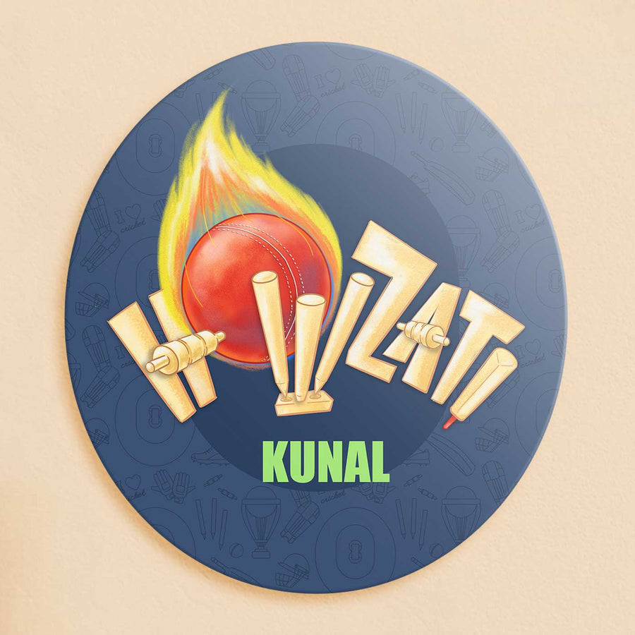 Personalized Cricket Buzz Theme Acrylic Kids Name Plate - Front View with Name Personalization