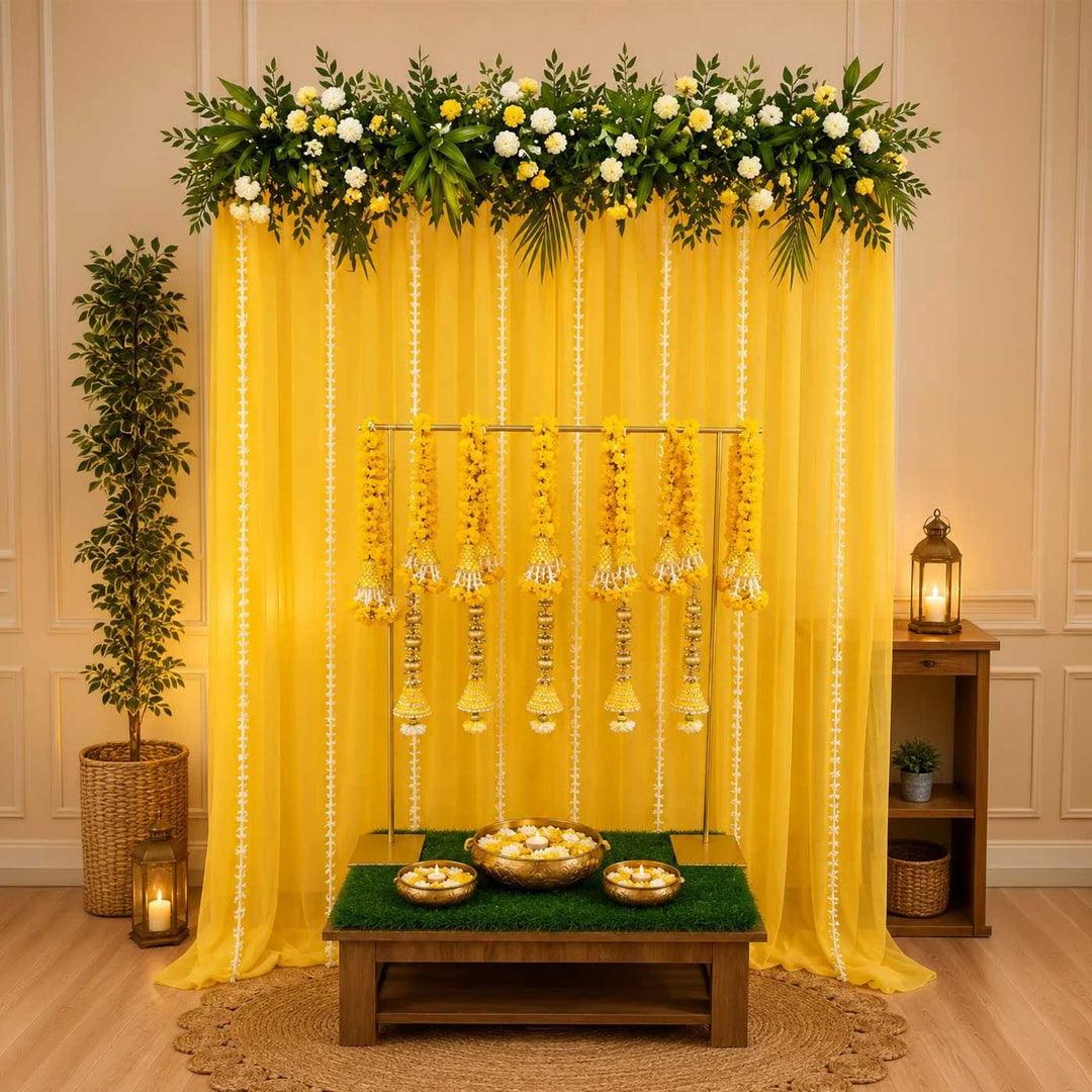 Foldable Gold Powder Coated Metal Rectangle Backdrop Frame And Pooja Stand Combo
