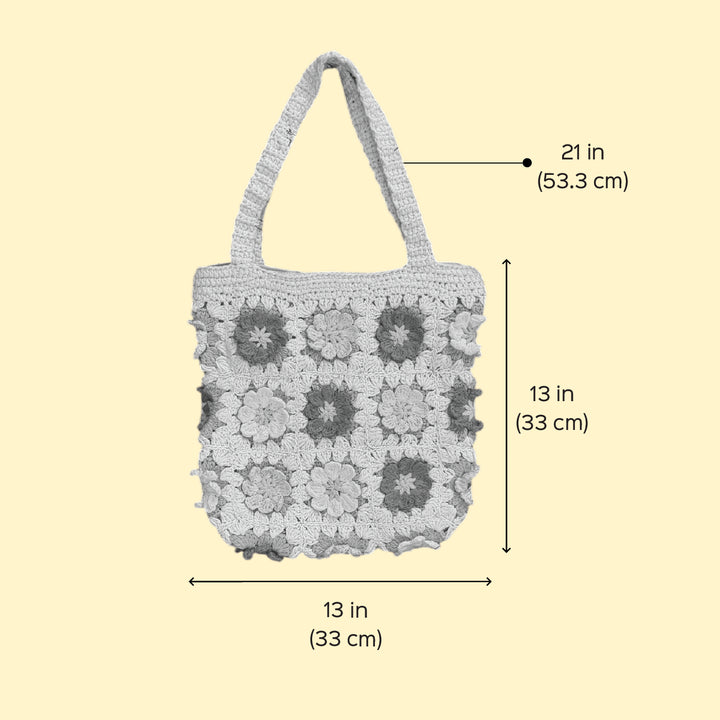 Handmade Crochet Flower Design Cotton Tote Bag