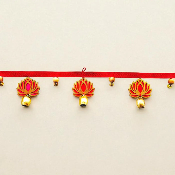 48 In | 2 Pc | Handmade Pink Lotus Toran With Bells