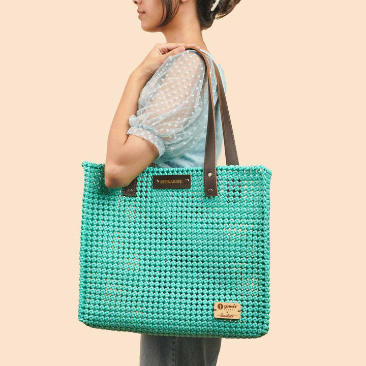 Solid Eco Green Mukhya Knot Handmade Koodai Tote Bag