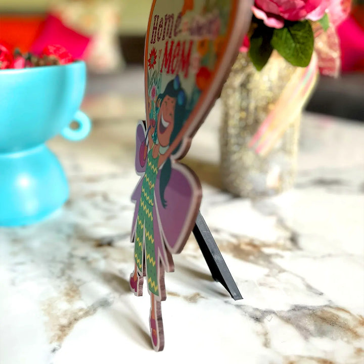 Printed "Home is where mom is" MDF Table Decor With Foldable Stand