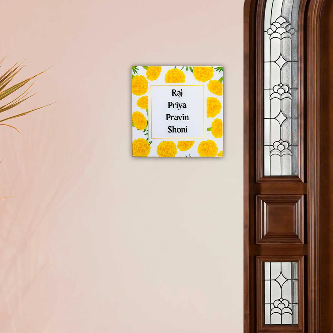 Yellow Marigold Personalized Framed Square Resin Name Plate