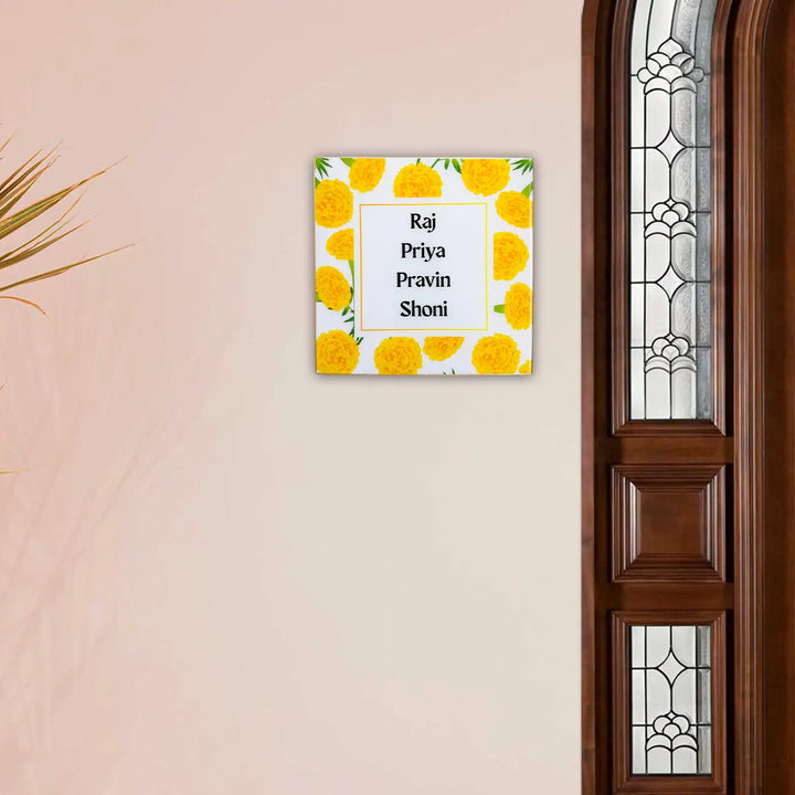 Yellow Marigold Personalized Framed Square Resin Name Plate