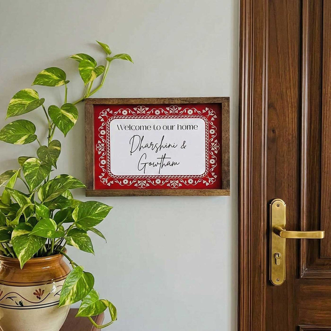 Red Floral Vintage Personalized Resin Wooden Frame Name Plate
