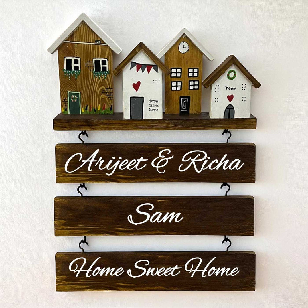 Personalized Brown & White Miniature House Wooden Name Plate