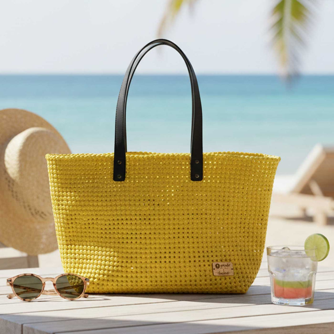 Yellow Solid Mukhya Knot Handmade Koodai Beach Bag