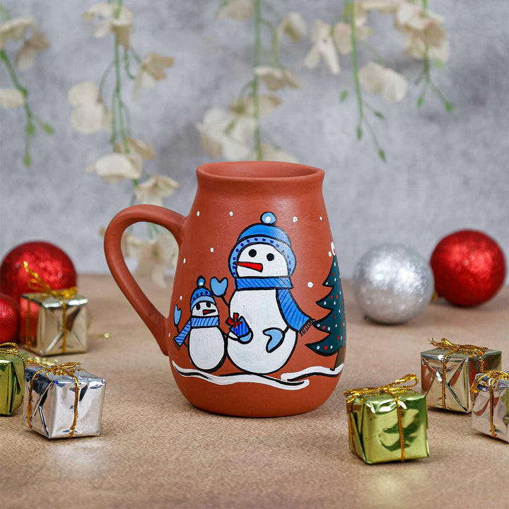 Handmade Blue Snowman Special Terracotta Christmas Mug