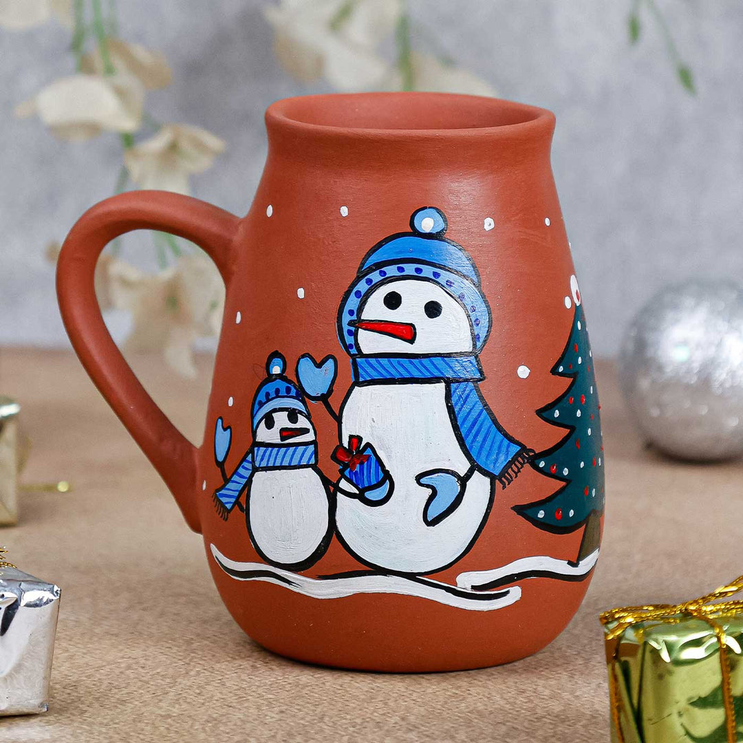 Handmade Blue Snowman Special Terracotta Christmas Mug
