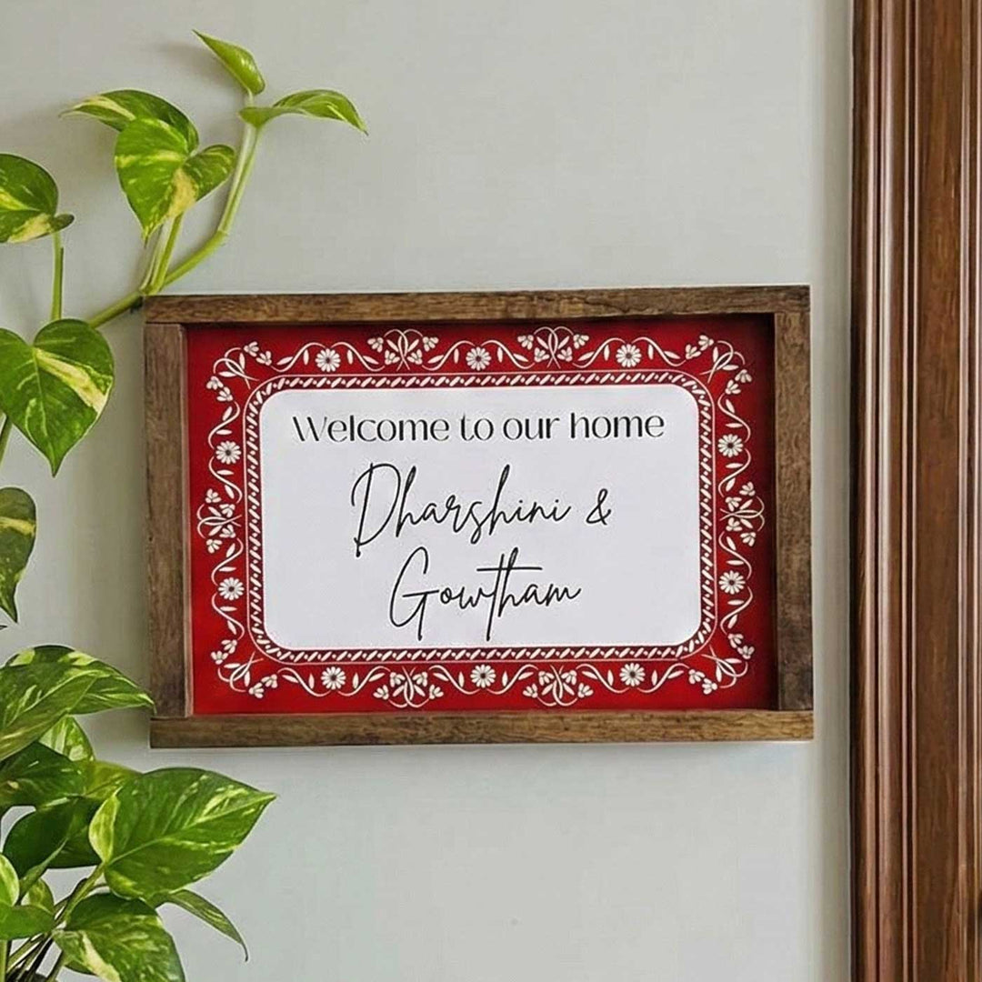 Red Floral Vintage Personalized Resin Wooden Frame Name Plate