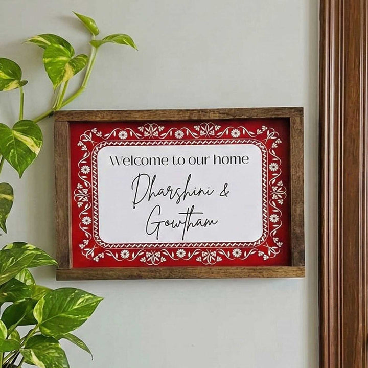 Red Floral Vintage Personalized Resin Wooden Frame Name Plate