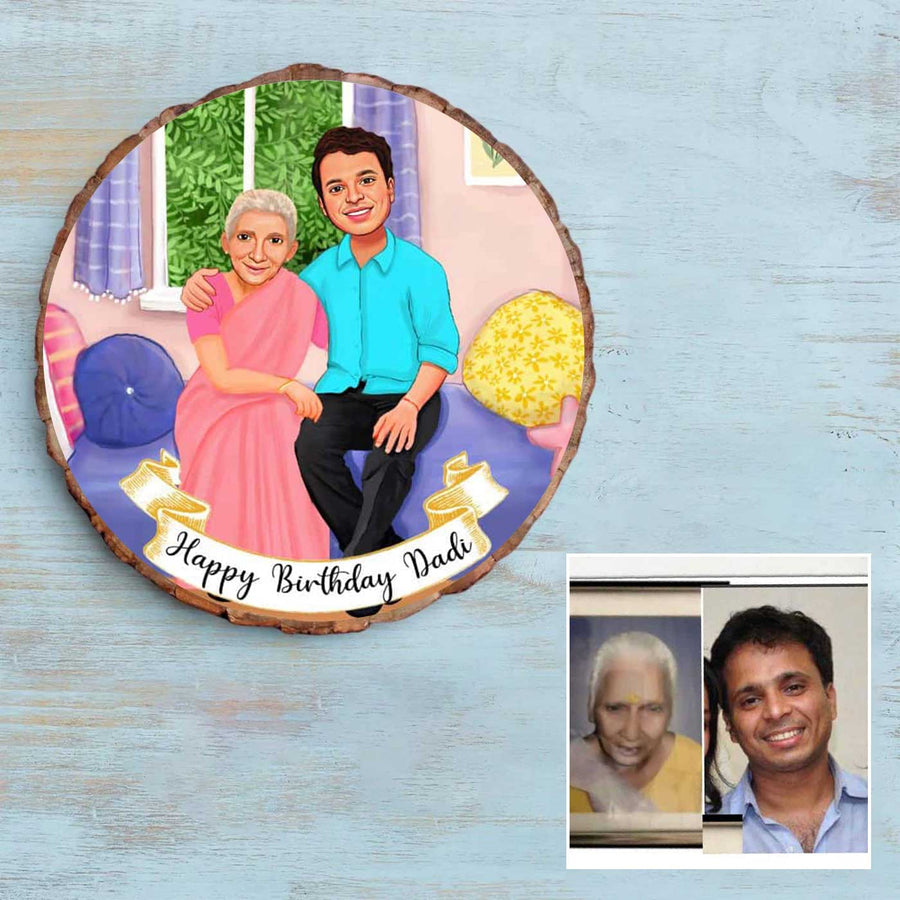 Photo Caricature Bark Nameplate With Stand 1 - Personalized Illustration with Reference Photo