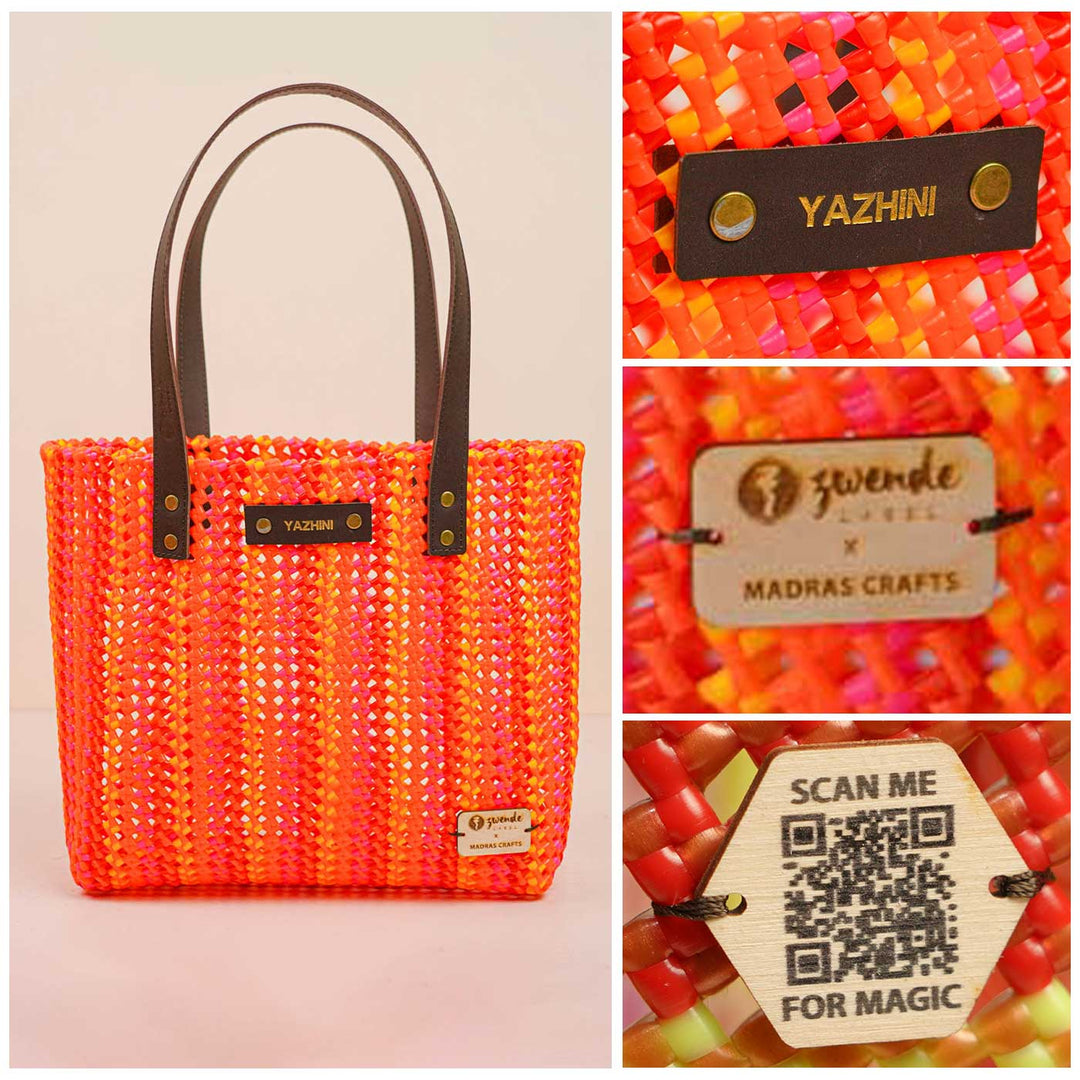 Red And Orange Stripes Handmade Wire Koodai Tote Bag