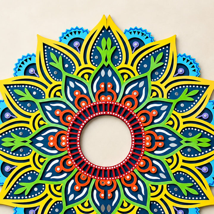 4 Pc | Hand-Painted Blue & Yellow Floral Mdf Split Rangoli For Festive Decor
