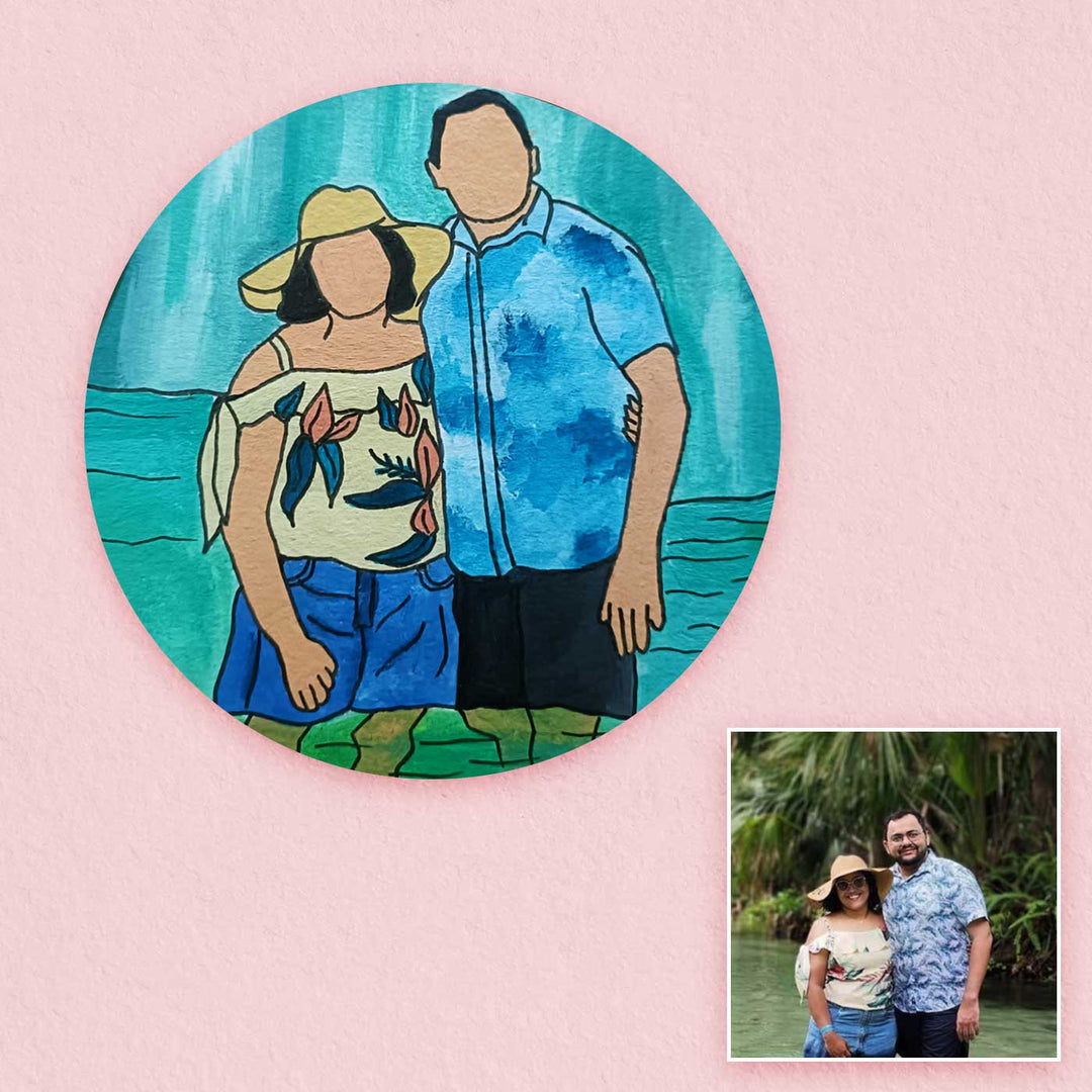 Photo Personalized Hand-Painted Couples Theme MDF Wood Fridge Magnet