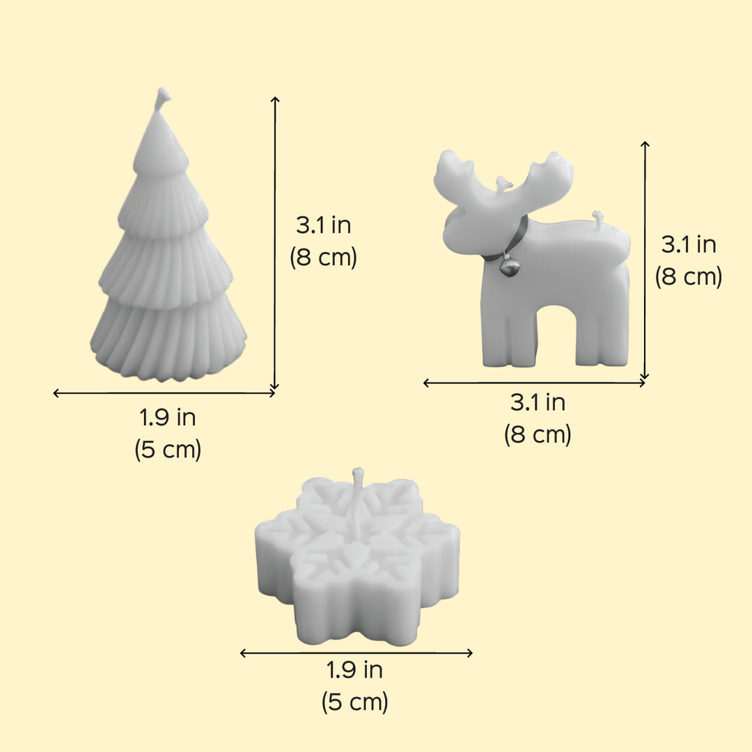 3 Pc | Handmade Tree, Reindeer & Snowflake Soy Wax Candles