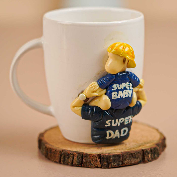 Handmade Polymer Clay Super Dad And Super Baby Theme Ceramic Mug