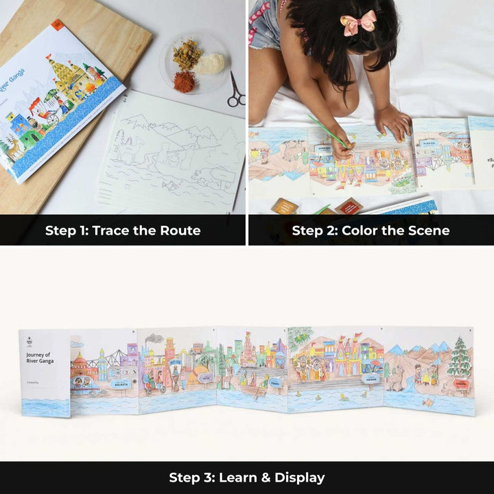 Narmada Rivers of India DIY Kit | 11 Coloring Templates, 1 Map Of India And Instruction Sheet