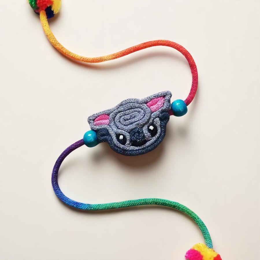Handmade Dori Work Baby Koala Kids Rakhi With Roli Chawal - Front View