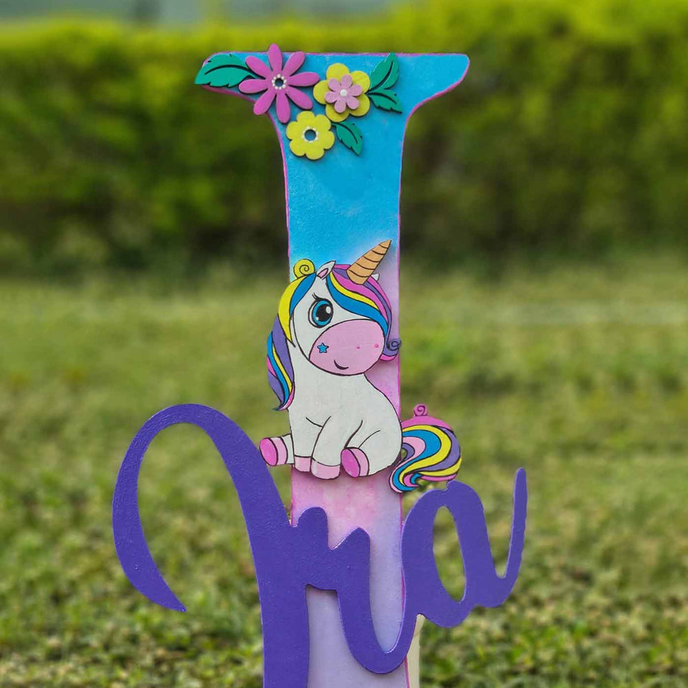 Unicorn Themed Monogram Kids Name Plate - None (2)