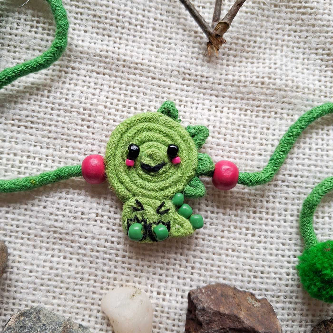 Handmade Doriwork Dinosaur Kids Rakhi With Roli Chawal For Brother