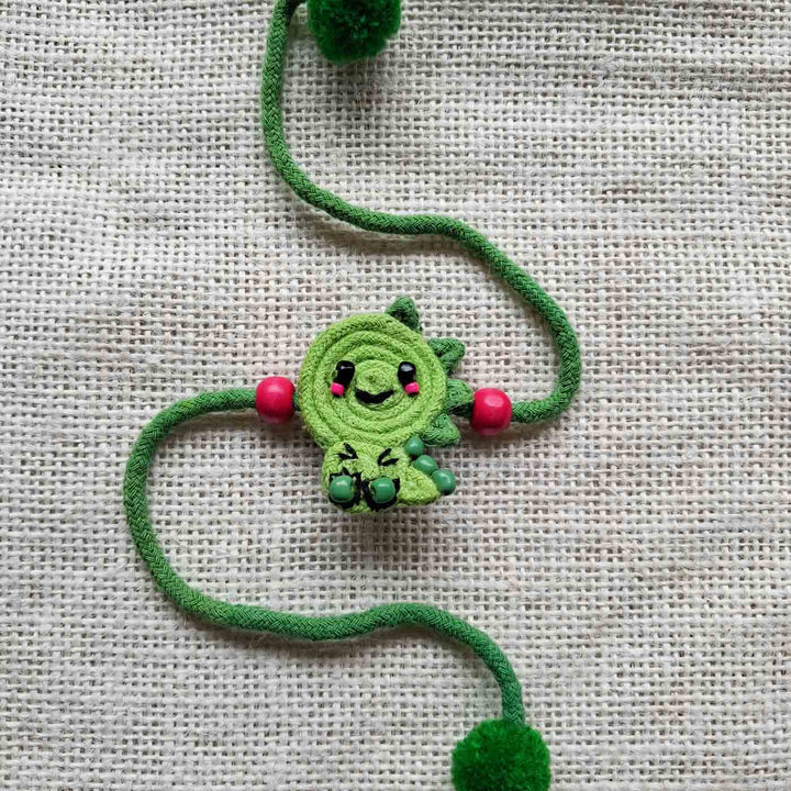 Handmade Doriwork Dinosaur Kids Rakhi With Roli Chawal For Brother