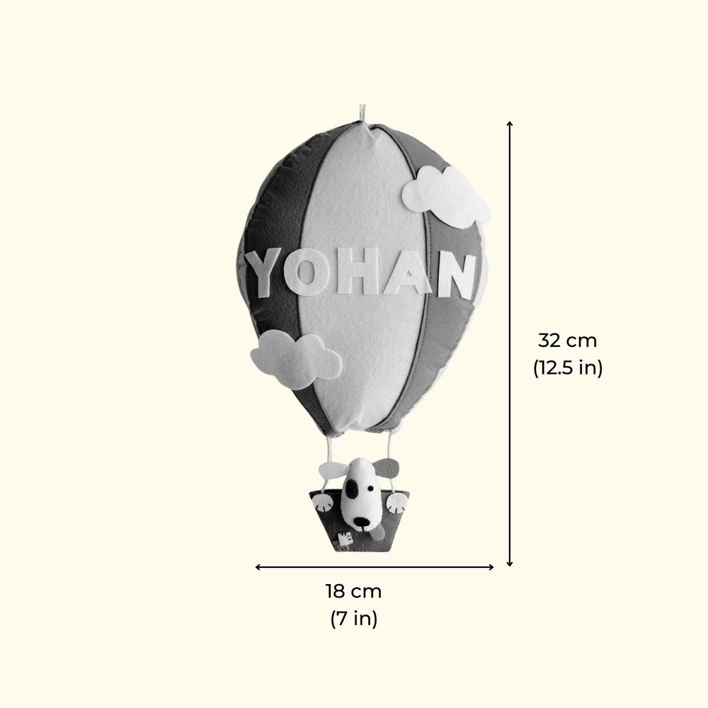 Personalized Hot Air Balloon Felt Name Plate For Kids - Dimension Chart with Name Personalization