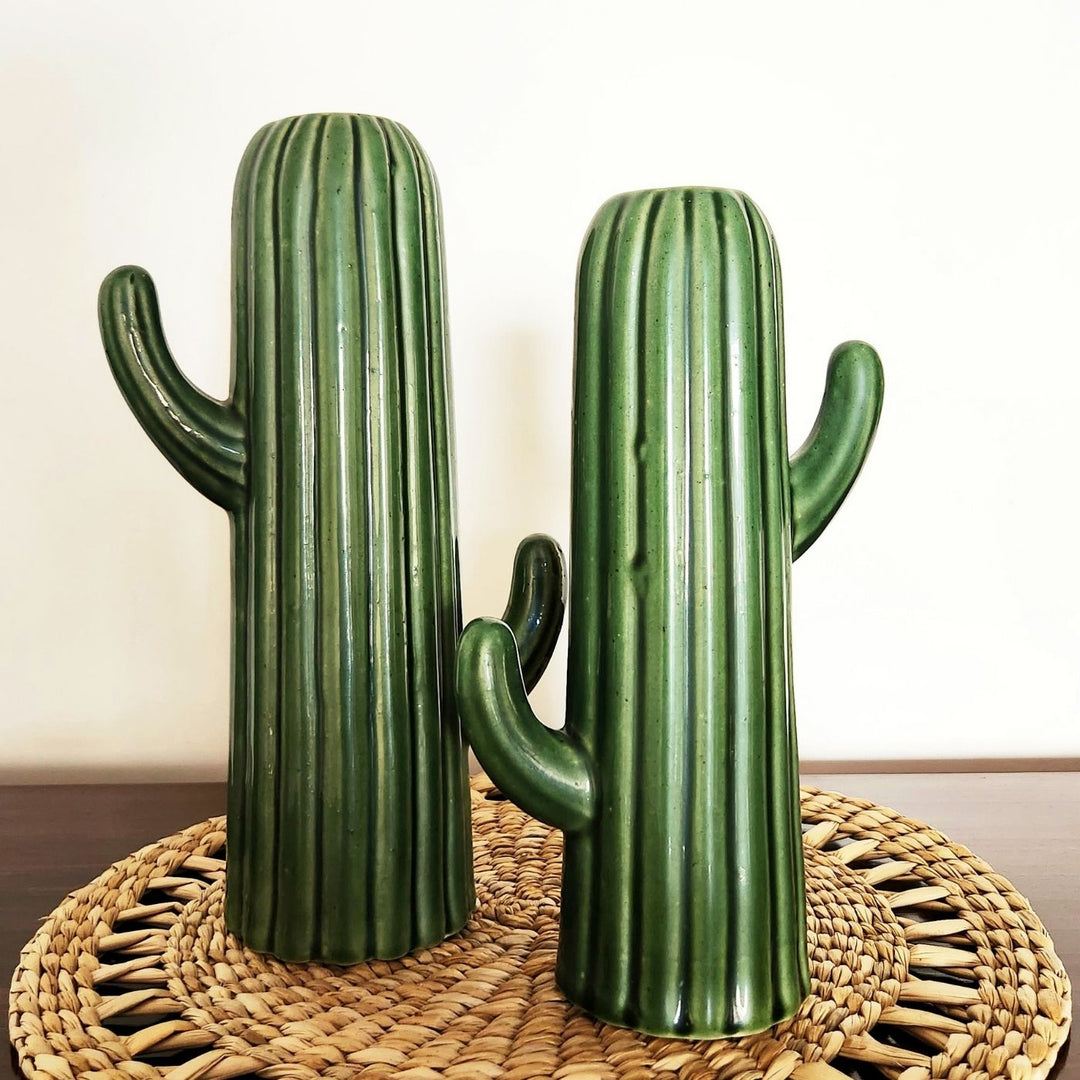 Handmade Ceramic Green Cactus Ceramic Vase | Set Of 2
