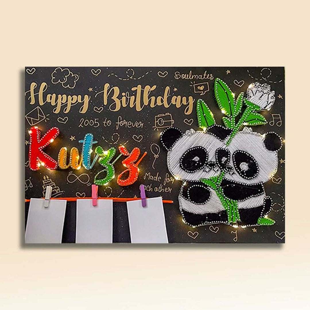 Photo Personalized String Art Cute Panda Theme Wooden Name Plate