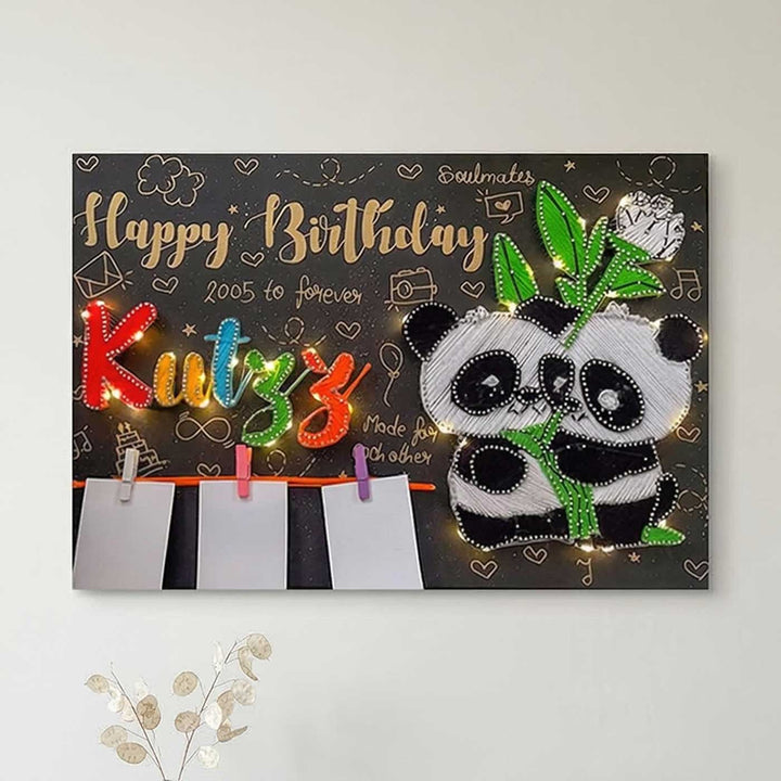 Photo Personalized String Art Cute Panda Theme Wooden Name Plate