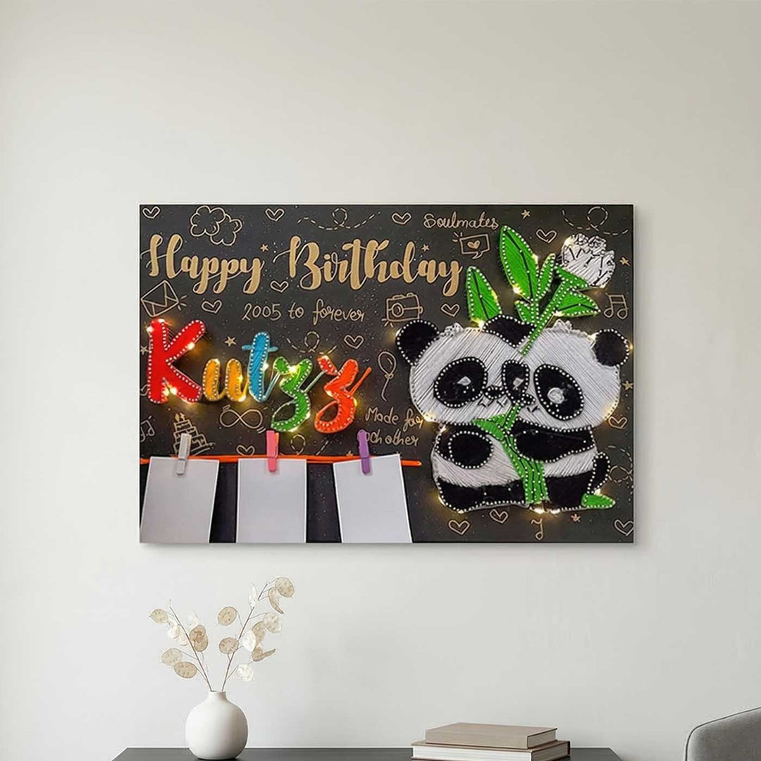 Photo Personalized String Art Cute Panda Theme Wooden Name Plate