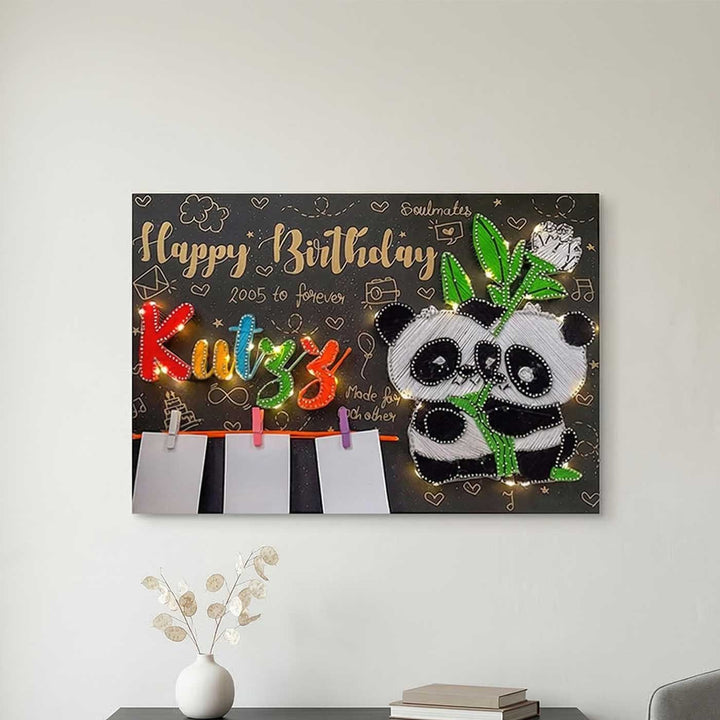 Photo Personalized String Art Cute Panda Theme Wooden Name Plate