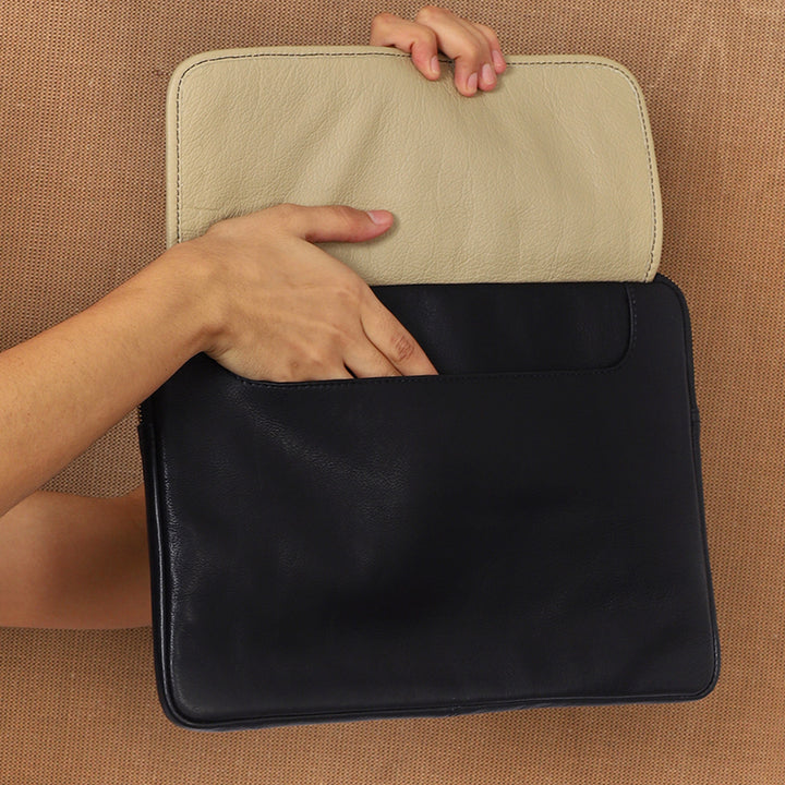 Personalized Black & Cream Robert Jr. Leather Laptop Sleeve